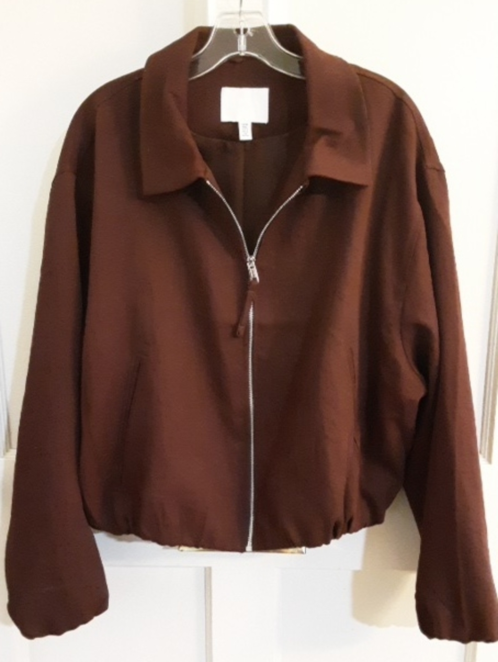 H&M Brown Linen Bomber Jacket with Zip Closure